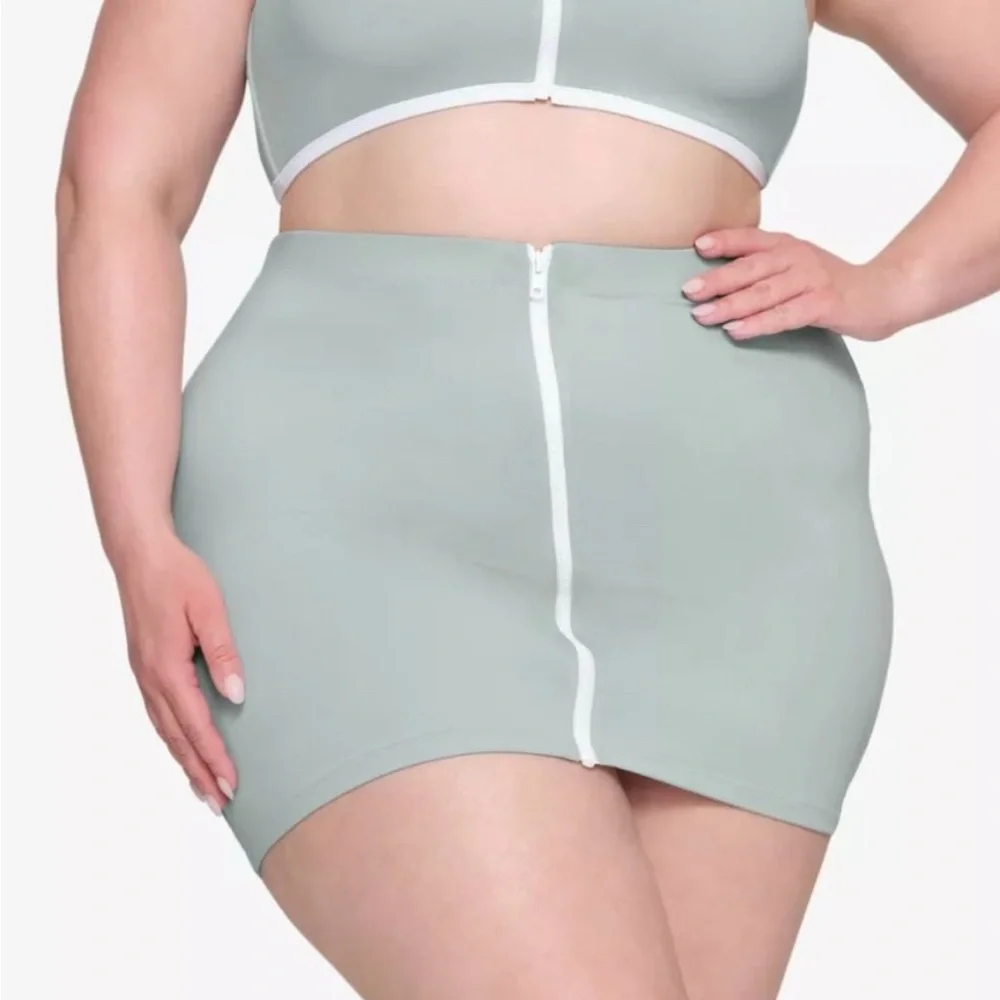 Skims Sporty Zipper Swim Mini Skirt Pacific Blue with White Contrast NWT